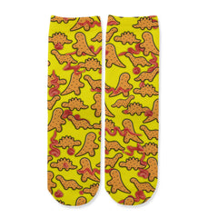 Function - Kids Cartoon Dinosaur Chicken Nuggets Yellow Pattern Crew Socks