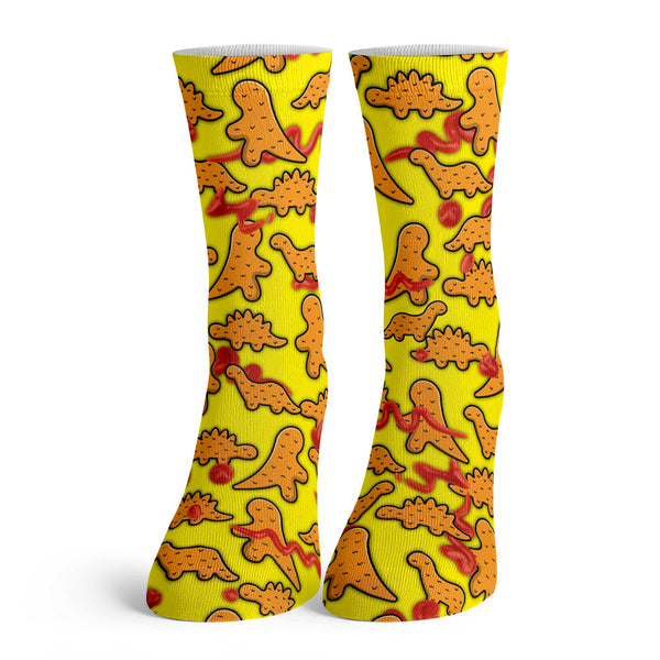 Function - Kids Cartoon Dinosaur Chicken Nuggets Yellow Pattern Crew Socks