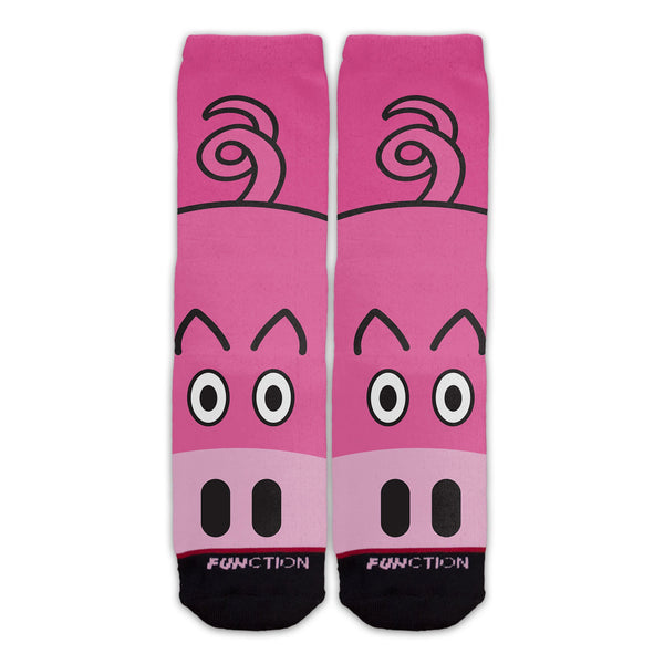 Function - Pink Pig Doodle Cartoon Farm Animal Unisex Crew Socks