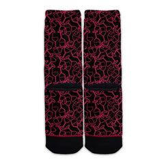 Function - Red Wine Glass Line Art Pattern Black Adult Crew Socks