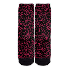 Function - Red Wine Glass Line Art Pattern Black Adult Crew Socks