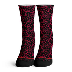 Function - Red Wine Glass Line Art Pattern Black Adult Crew Socks
