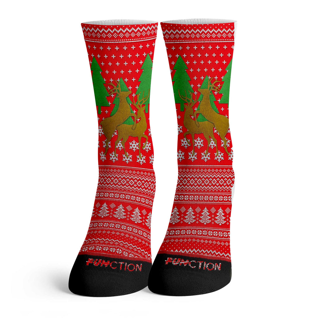 Function - Ugly Christmas Humping Reindeer Faux Pattern Unisex Adult Crew Socks Sweater