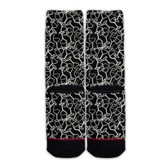 Function - White Wine Glass Line Art Pattern Black Adult Crew Socks