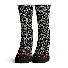 Function - White Wine Glass Line Art Pattern Black Adult Crew Socks