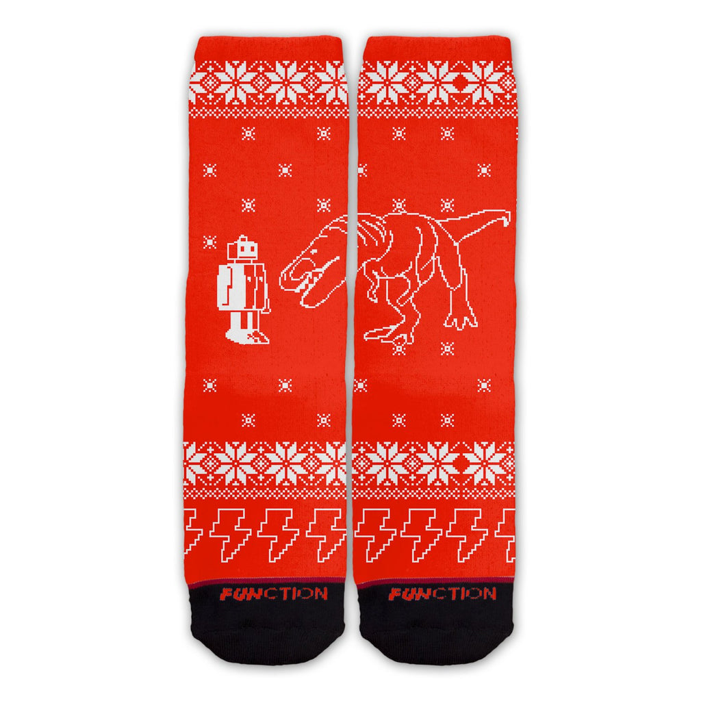 Function - Ugly Christmas 8-Bit T-Rex Red Fashion Sock