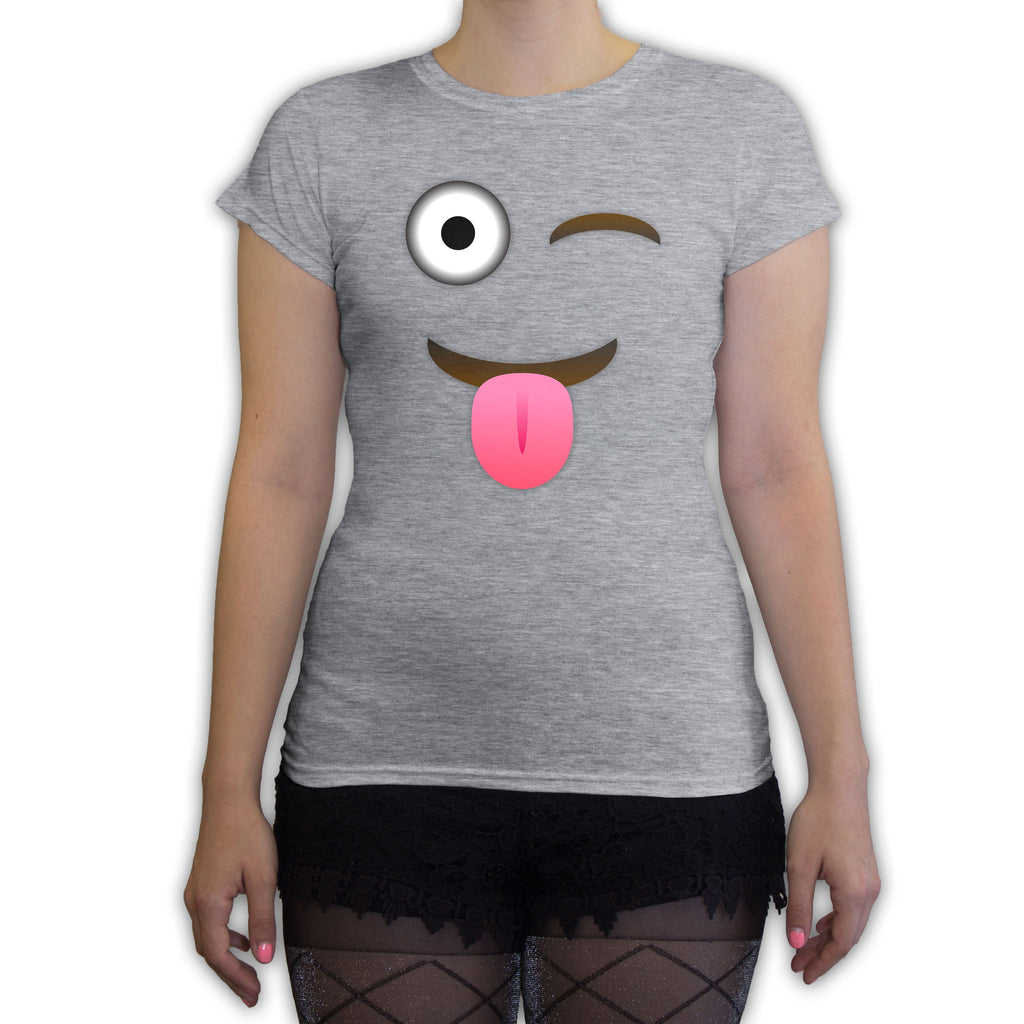 Function -  Eye wink Emoticon Women's Fashion T-Shirt Heather Grey