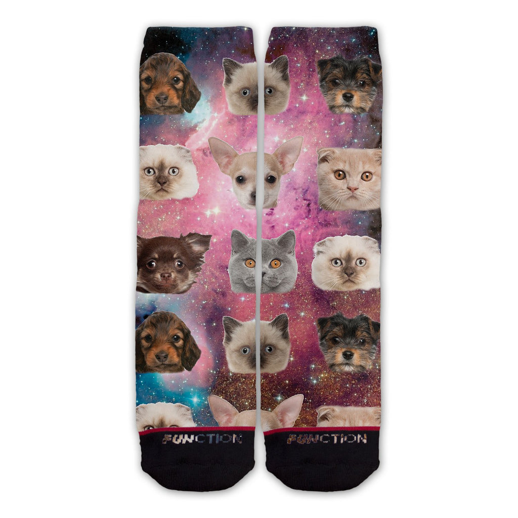 Galaxy Cat and Dog Floating Heads Fashion Sock
