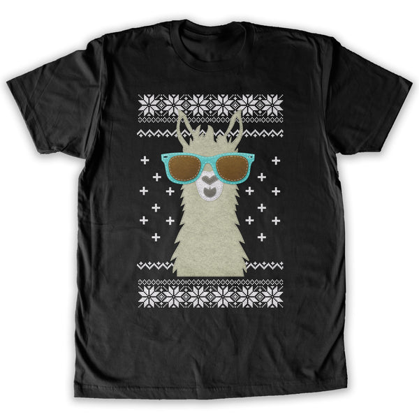 Function -  Ugly Christmas Faux Felt Llama Men's Fashion T-Shirt Black