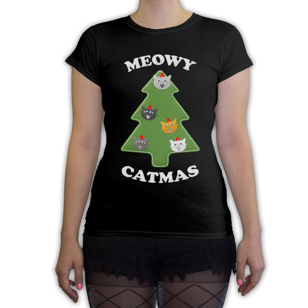 Function -  Ugly Christmas Meowy Christmas Women's Fashion T-Shirt Black