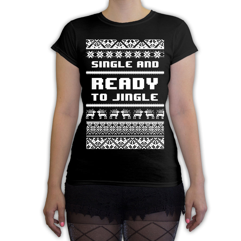 Function -  Single And Ready To Jingle Ugly Christmas Women's Fashion T-Shirt Black