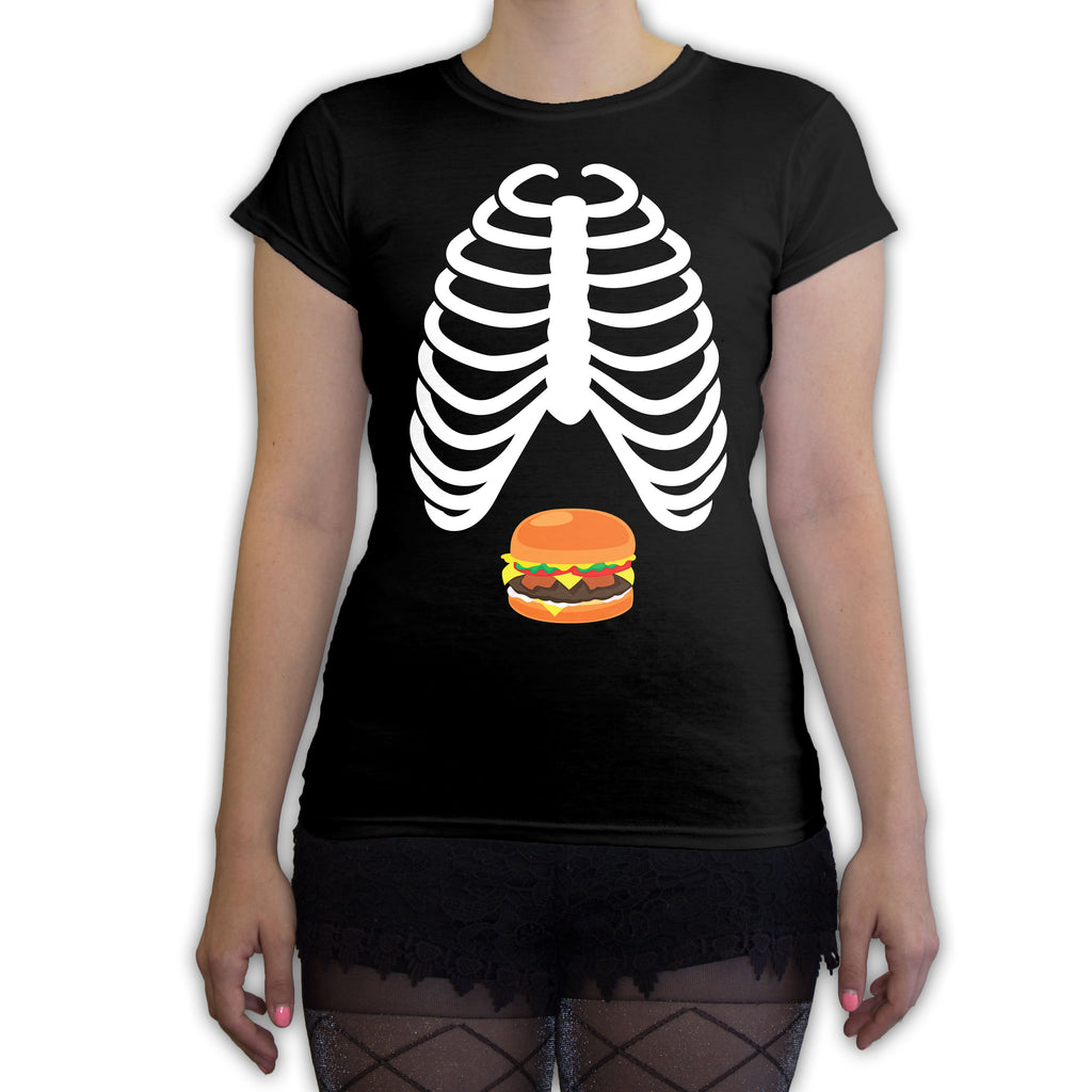 Function -  Skeleton Hamburger Costume Women's Fashion T-Shirt Black
