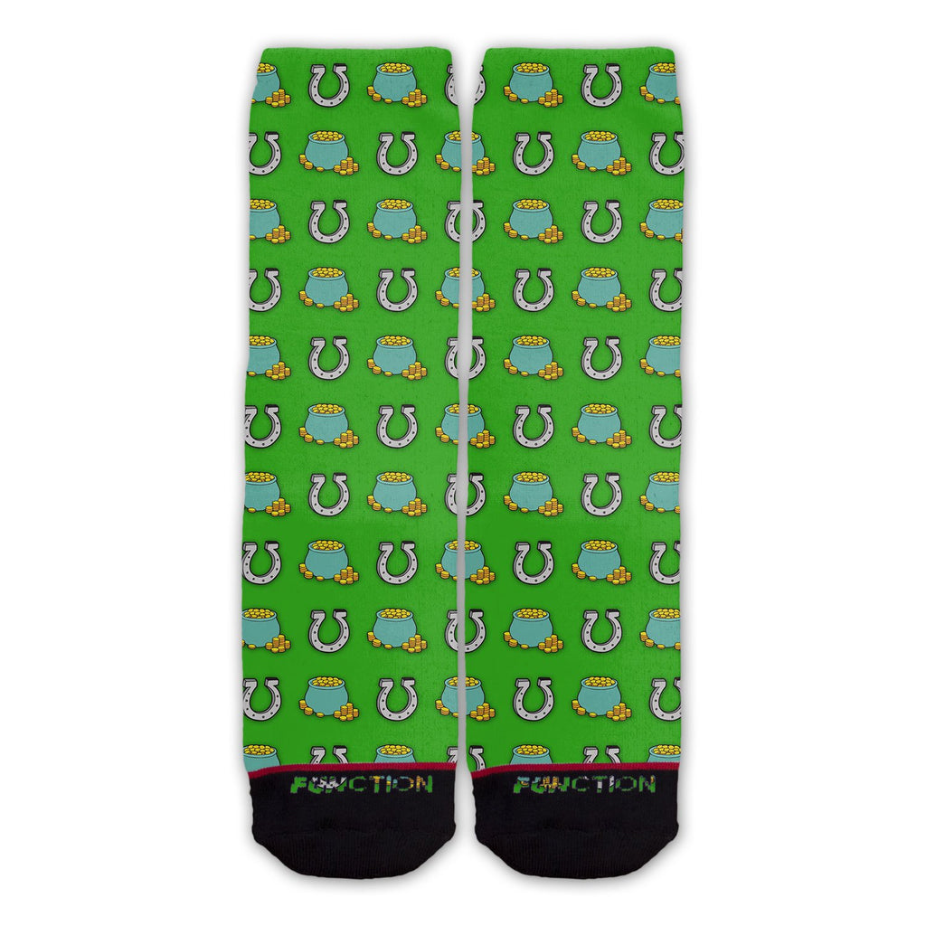 Function - St. Patrick's Day Horseshoe and Pot of Gold Pattern Fashion Sock