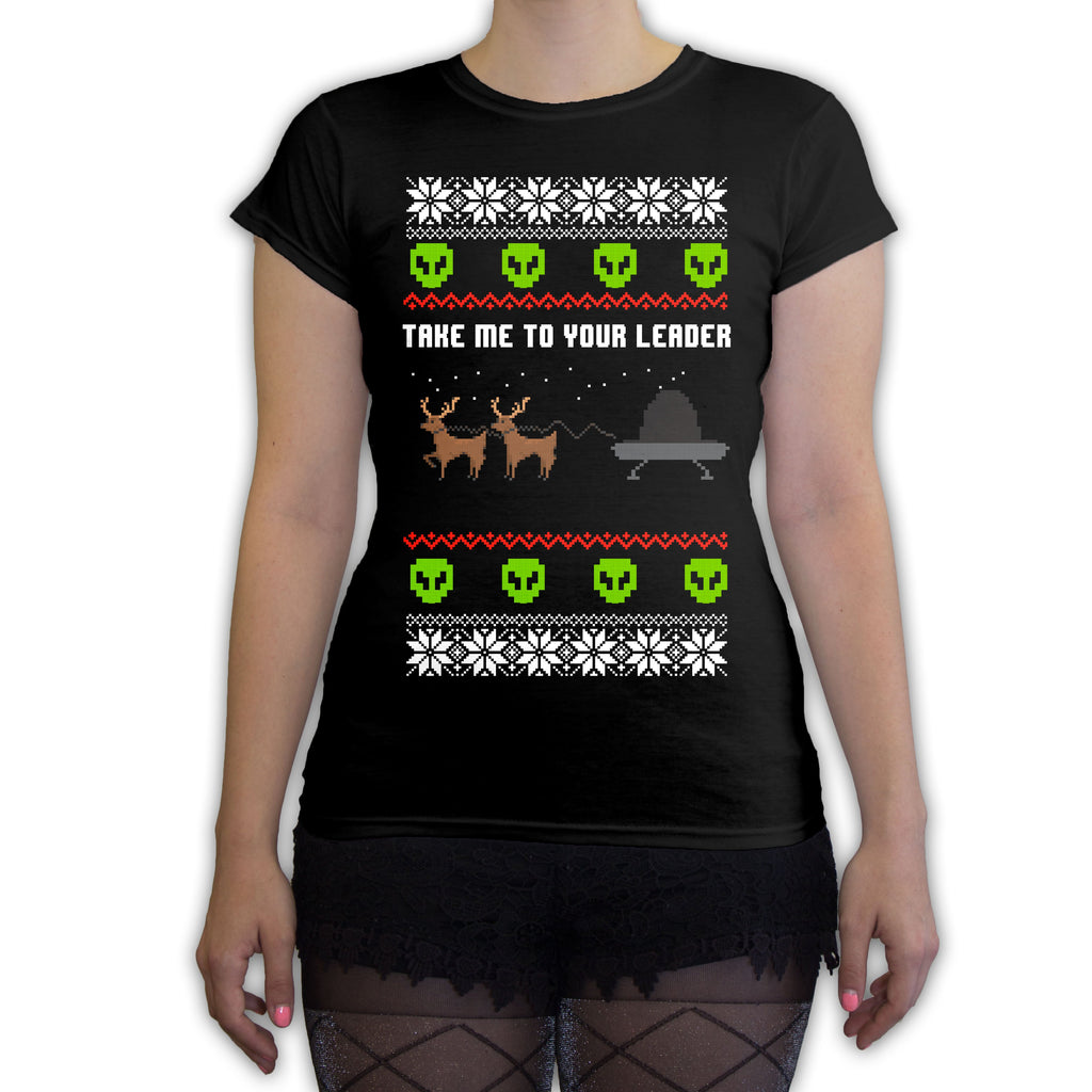 Function -  Take Me To Your Leader Ugly Christmas Women's Fashion T-Shirt Black