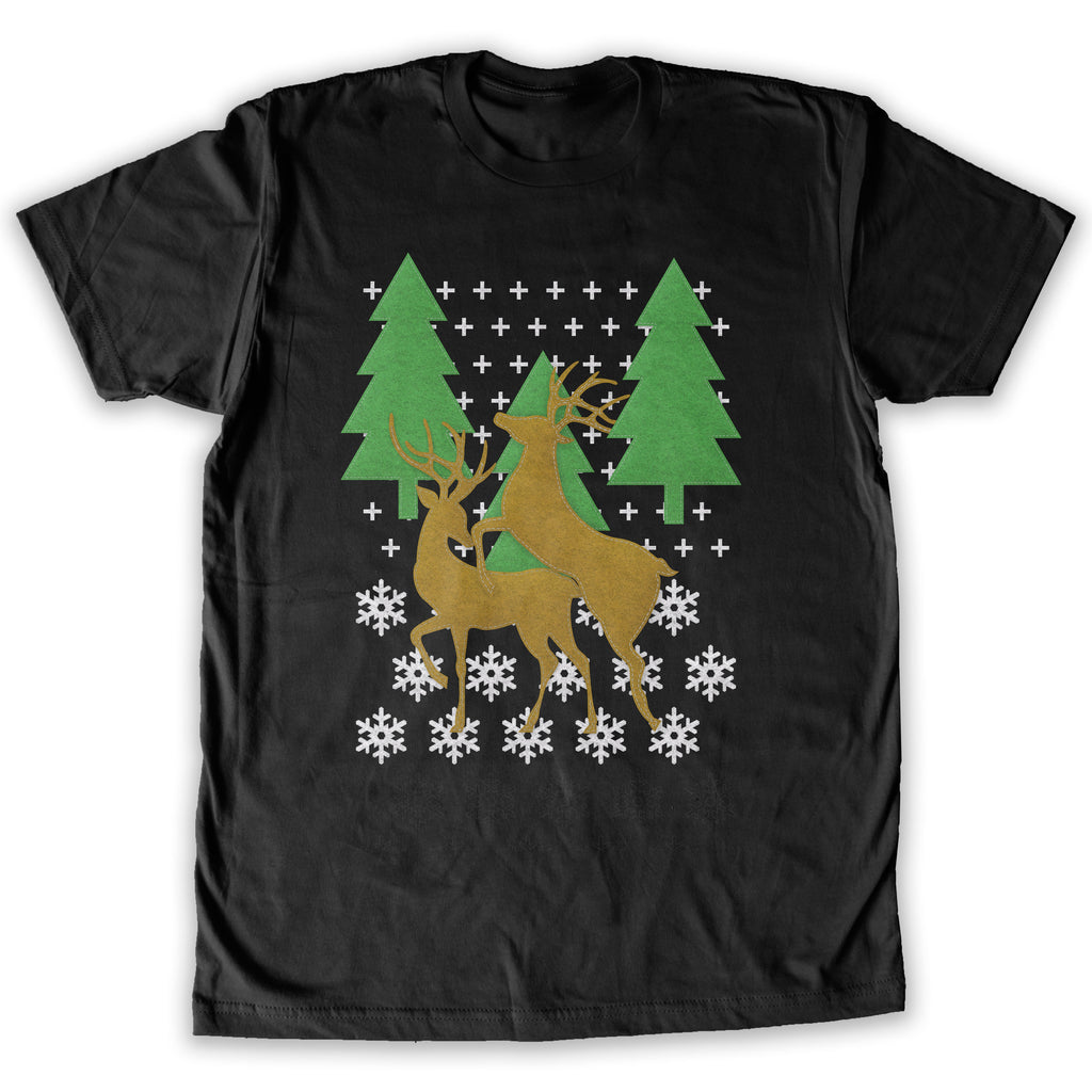 Function -  Ugly Christmas Faux Felt Humping Reindeer Men's Fashion T-Shirt Black