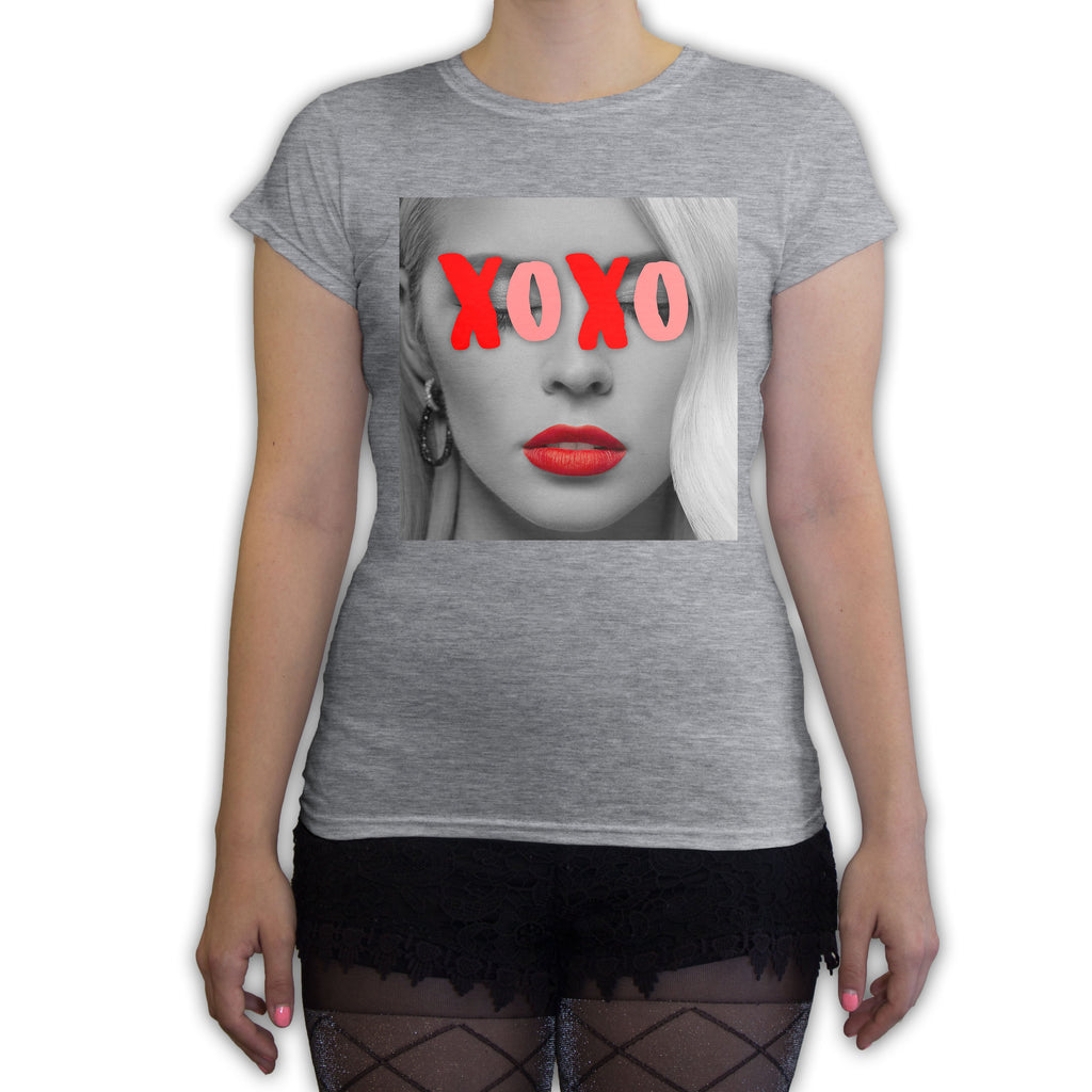 Function - Valentines Day XOXO Lips Women's Fashion T-Shirt Heather Grey