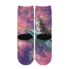 Function - Kids Galaxy Cat Riding Shark Youth Boys Girls Children Fashion Socks