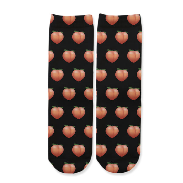 Function - Kids Peach Emoji Fruit Butt Black Youth Boys Girls Children Pattern Socks