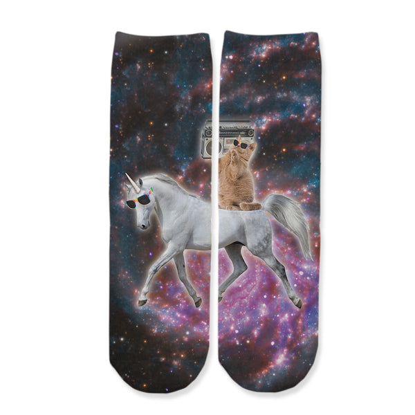 Function - Kids Boombox Cat Riding Unicorn Youth Boys Girls Children Fashion Socks