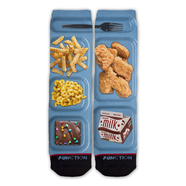 Function - School Lunch Tray Chicken Nuggets French Fries Brownie Fashion Socks.