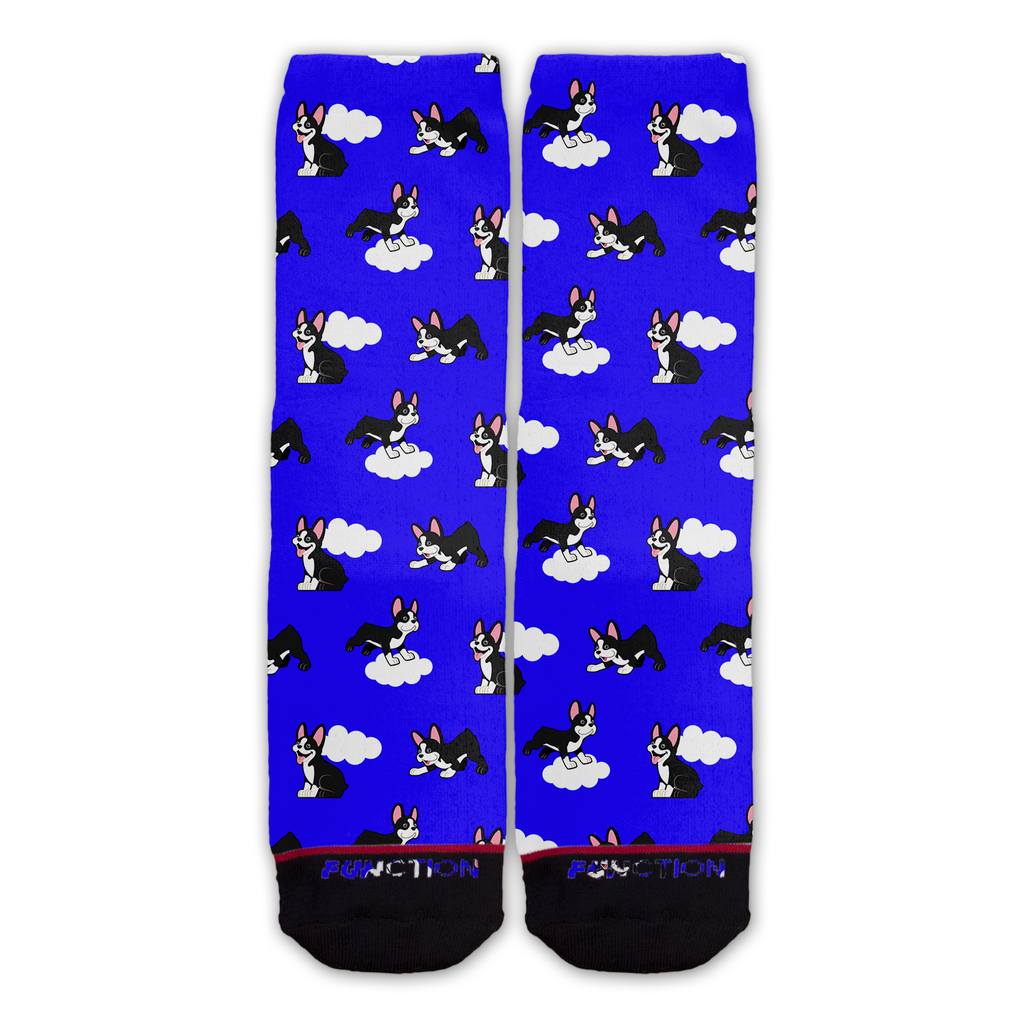 Function - Dog Breed Boston Terrier Cloud Pattern Socks Fashion Socks Blue