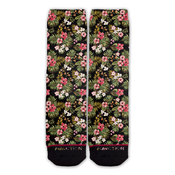 Function - Floral Palm Tree Leaves Pattern Novelty Fashion Socks Black