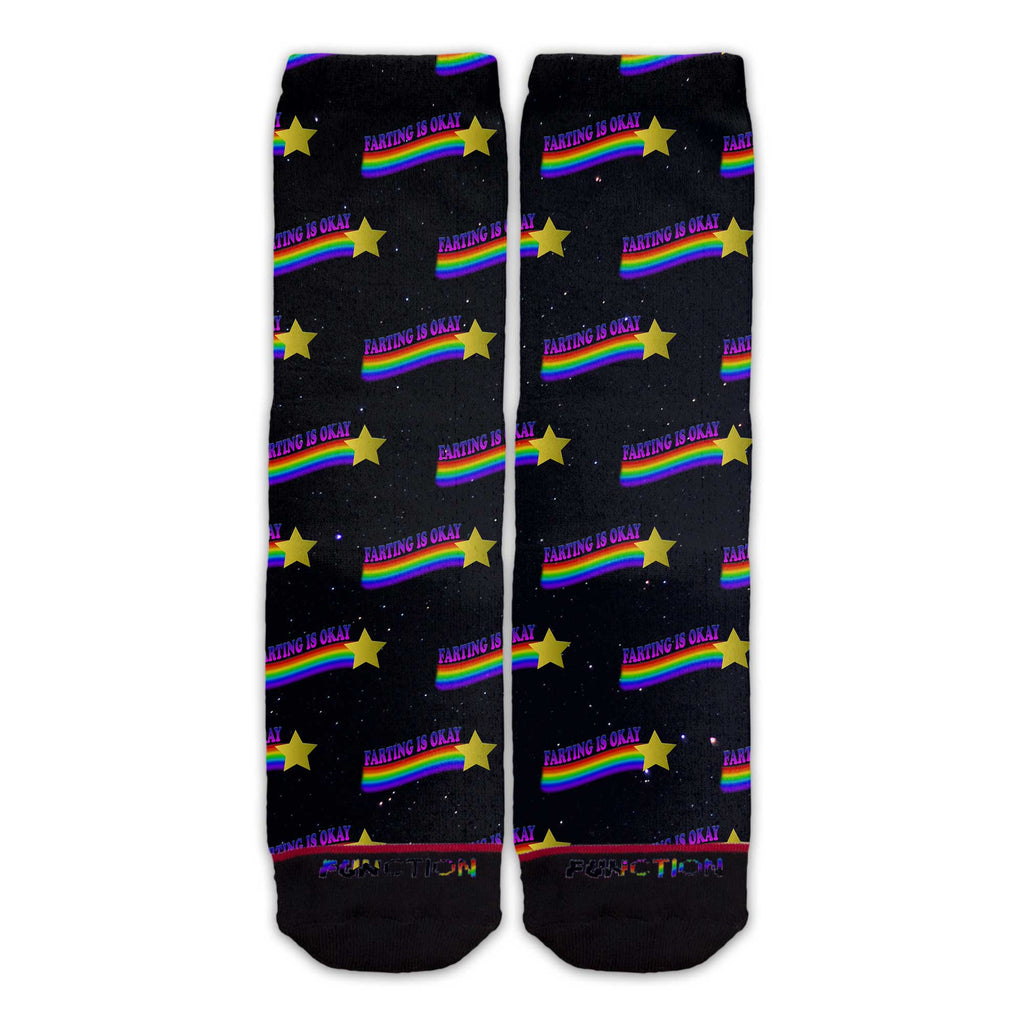 Function - Farting is Okay The More You Know Rainbow Galaxy Pun Funny Pattern Socks