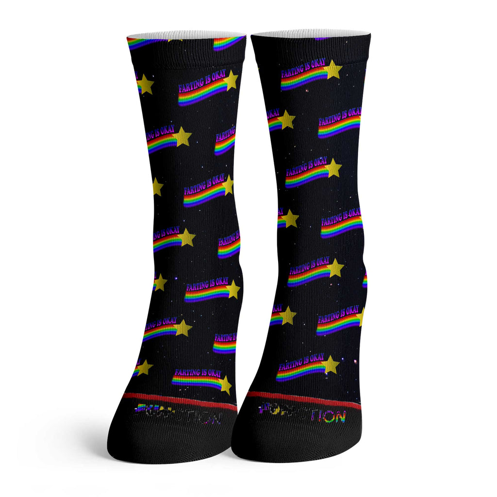 Function - Farting is Okay The More You Know Rainbow Galaxy Pun Funny Pattern Socks