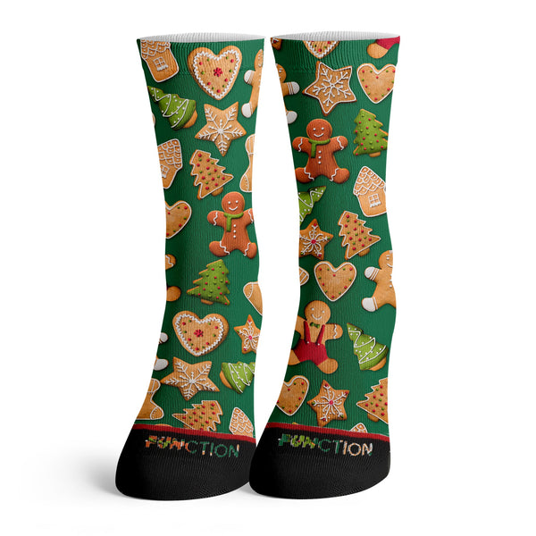 Function - Christmas Cookie Pattern Green Adult Crew Socks