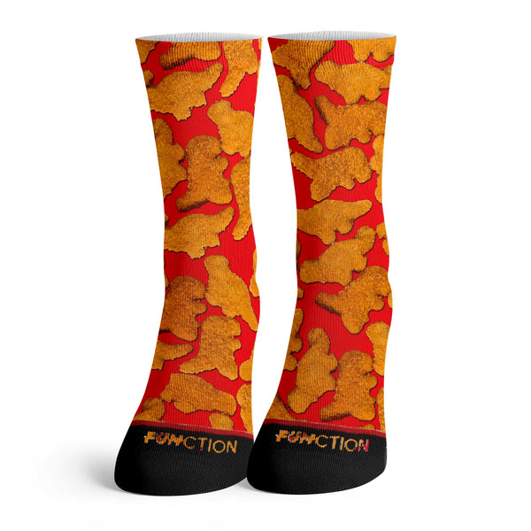 Function - Dinosaur Chicken Nuggets Red Pattern Adult Crew Socks