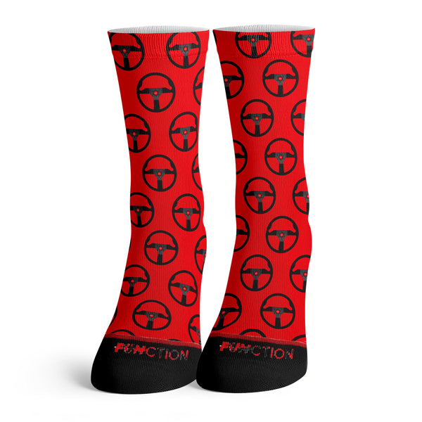 Function - Race car Steering Wheel Pattern Red Socks