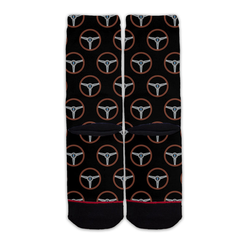 Function - Wood Grain Steering Wheel Pattern Black Socks