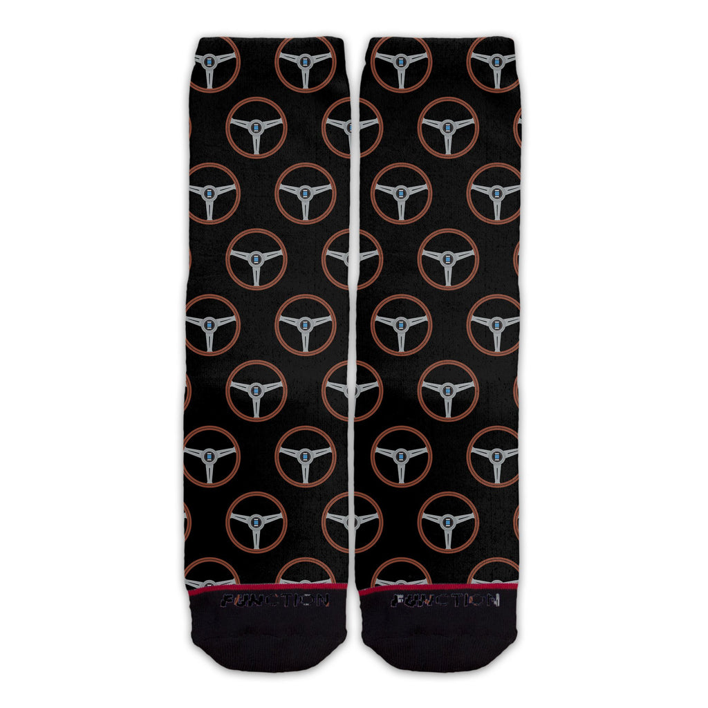 Function - Wood Grain Steering Wheel Pattern Black Socks