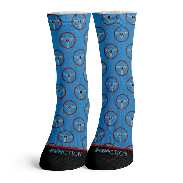 Function - Wood Grain Steering Wheel Pattern Blue Socks
