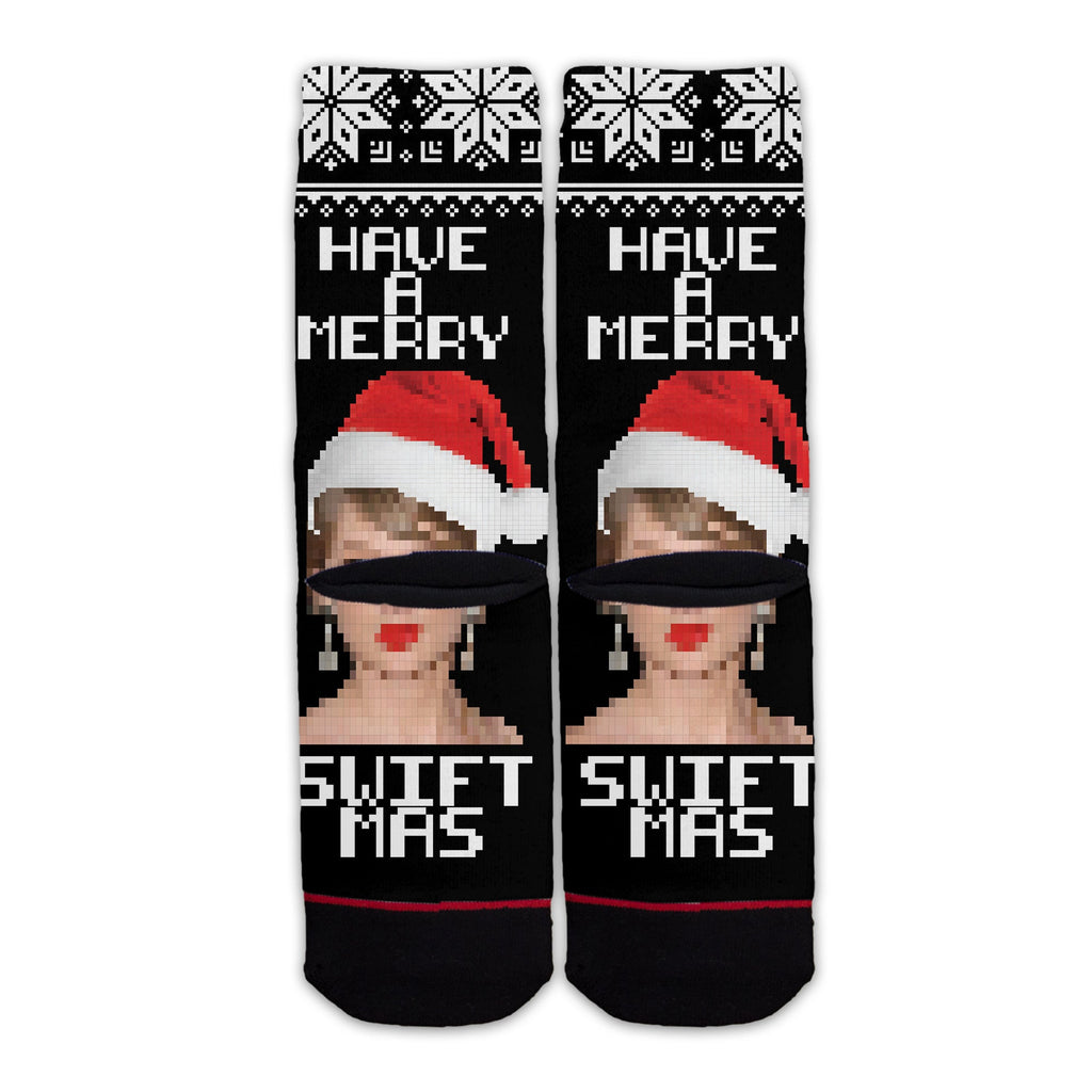 Function - Have a Merry Swiftmas Ugly Christmas Sweater 8-Bit Pattern Swiftie Unisex Adult Socks OSFM