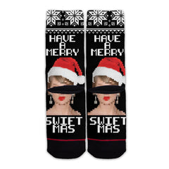 Function - Have a Merry Swiftmas Ugly Christmas Sweater 8-Bit Pattern Swiftie Unisex Adult Socks OSFM