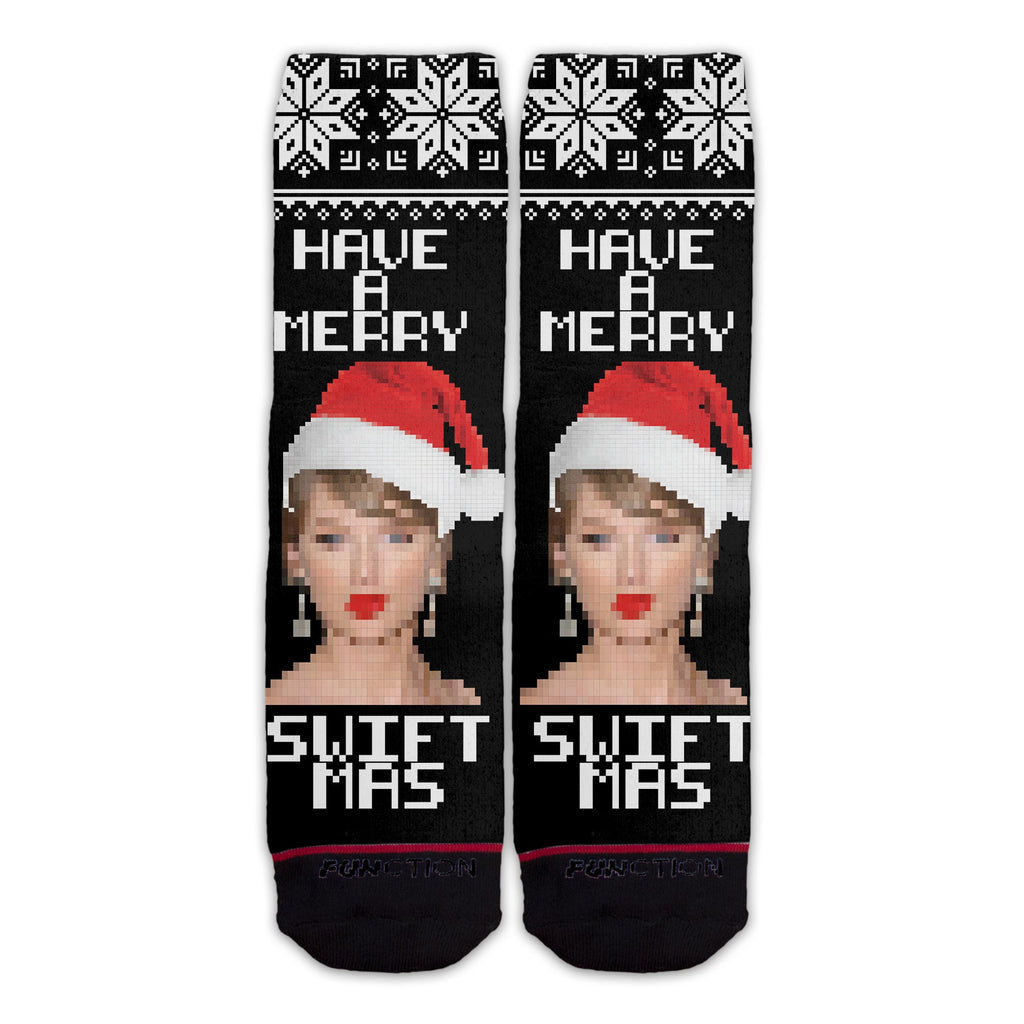 Function - Have a Merry Swiftmas Ugly Christmas Sweater 8-Bit Pattern Swiftie Unisex Adult Socks OSFM