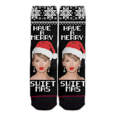 Function - Have a Merry Swiftmas Ugly Christmas Sweater 8-Bit Pattern Swiftie Unisex Adult Socks OSFM