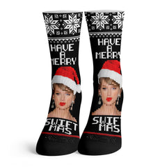 Function - Have a Merry Swiftmas Ugly Christmas Sweater 8-Bit Pattern Swiftie Unisex Adult Socks OSFM