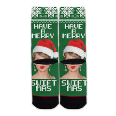 Function - Have a Merry Swiftmas Ugly Christmas Sweater 8-Bit Pattern Swiftie Unisex Adult Socks OSFM