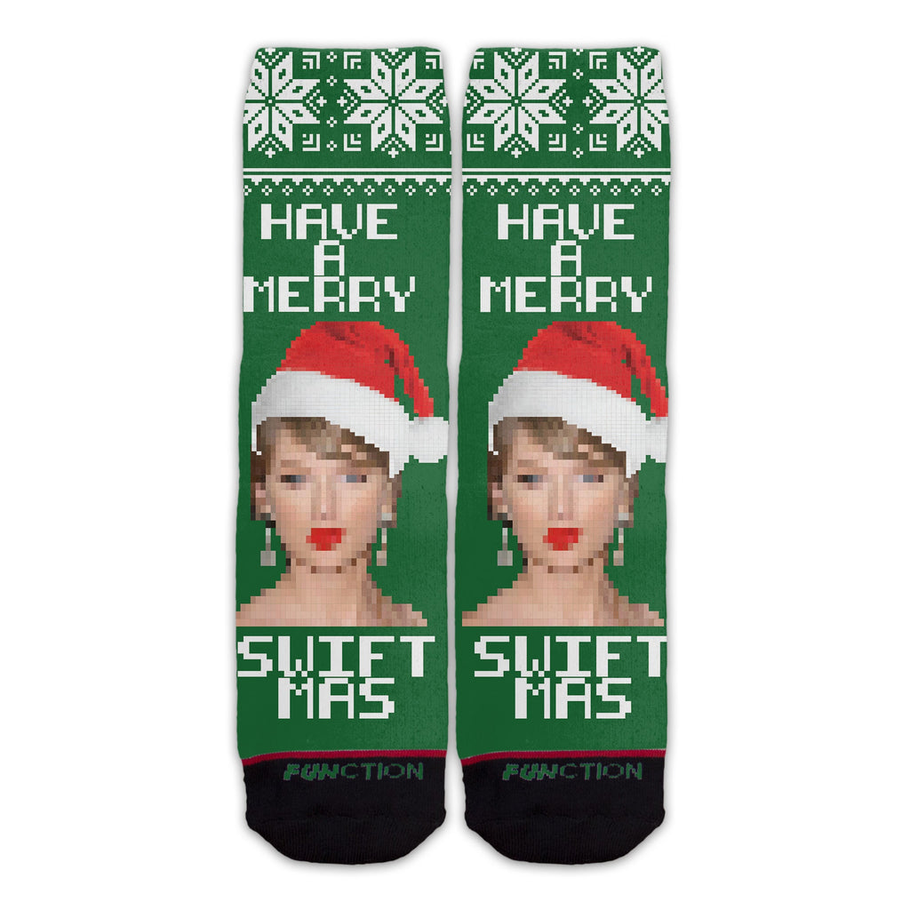 Function - Have a Merry Swiftmas Ugly Christmas Sweater 8-Bit Pattern Swiftie Unisex Adult Socks OSFM