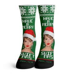 Function - Have a Merry Swiftmas Ugly Christmas Sweater 8-Bit Pattern Swiftie Unisex Adult Socks OSFM