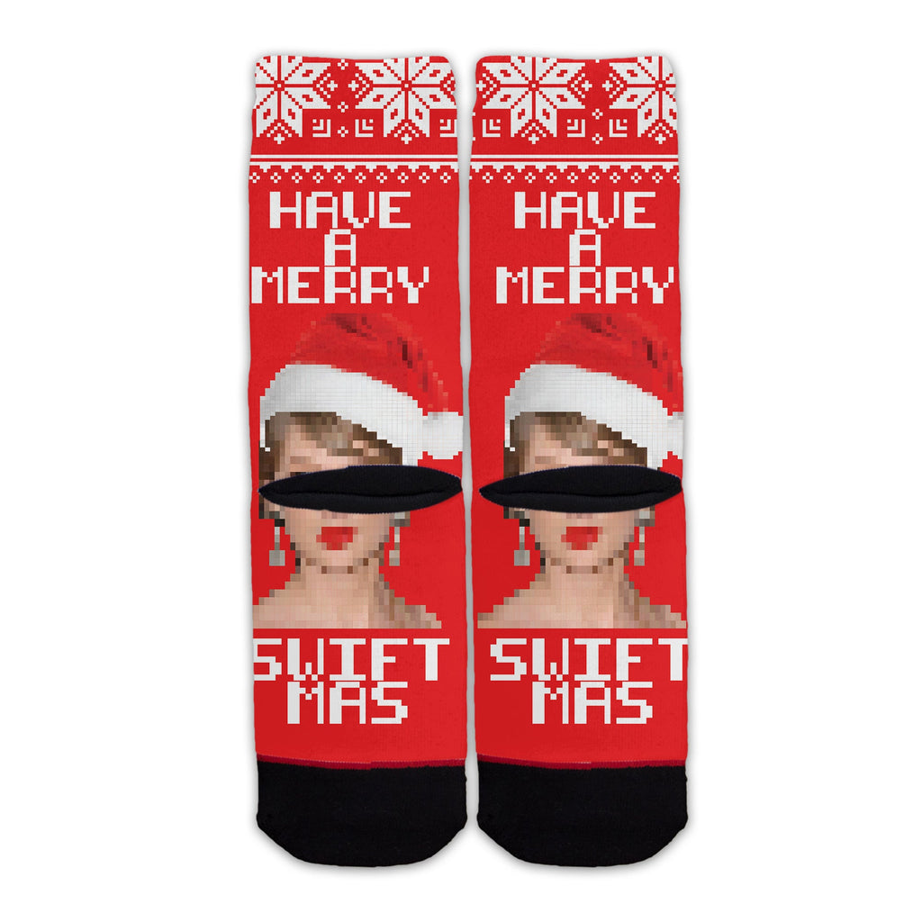 Function - Have a Merry Swiftmas Ugly Christmas Sweater 8-Bit Pattern Swiftie Unisex Adult Socks OSFM