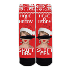 Function - Have a Merry Swiftmas Ugly Christmas Sweater 8-Bit Pattern Swiftie Unisex Adult Socks OSFM