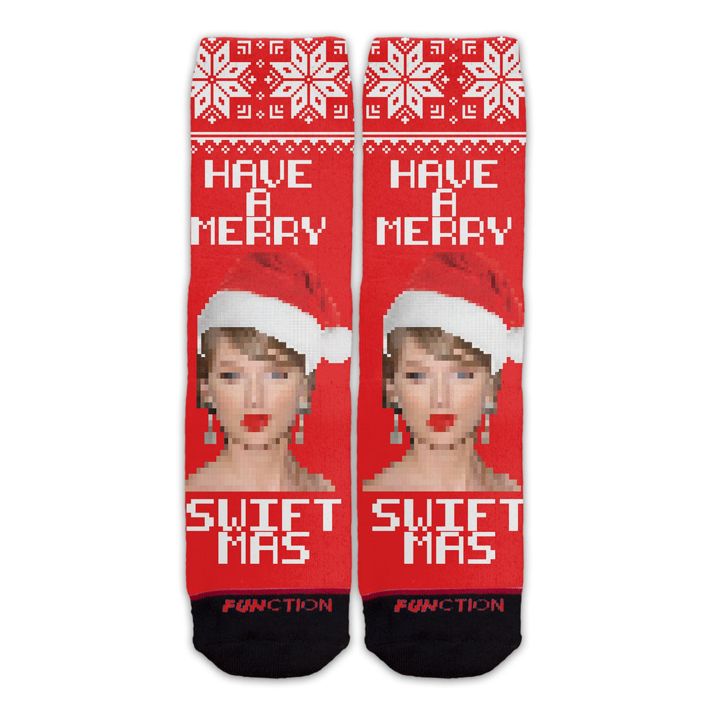 Function - Have a Merry Swiftmas Ugly Christmas Sweater 8-Bit Pattern Swiftie Unisex Adult Socks OSFM
