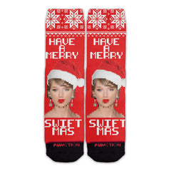 Function - Have a Merry Swiftmas Ugly Christmas Sweater 8-Bit Pattern Swiftie Unisex Adult Socks OSFM