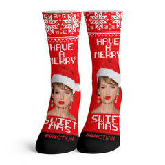 Function - Have a Merry Swiftmas Ugly Christmas Sweater 8-Bit Pattern Swiftie Unisex Adult Socks OSFM
